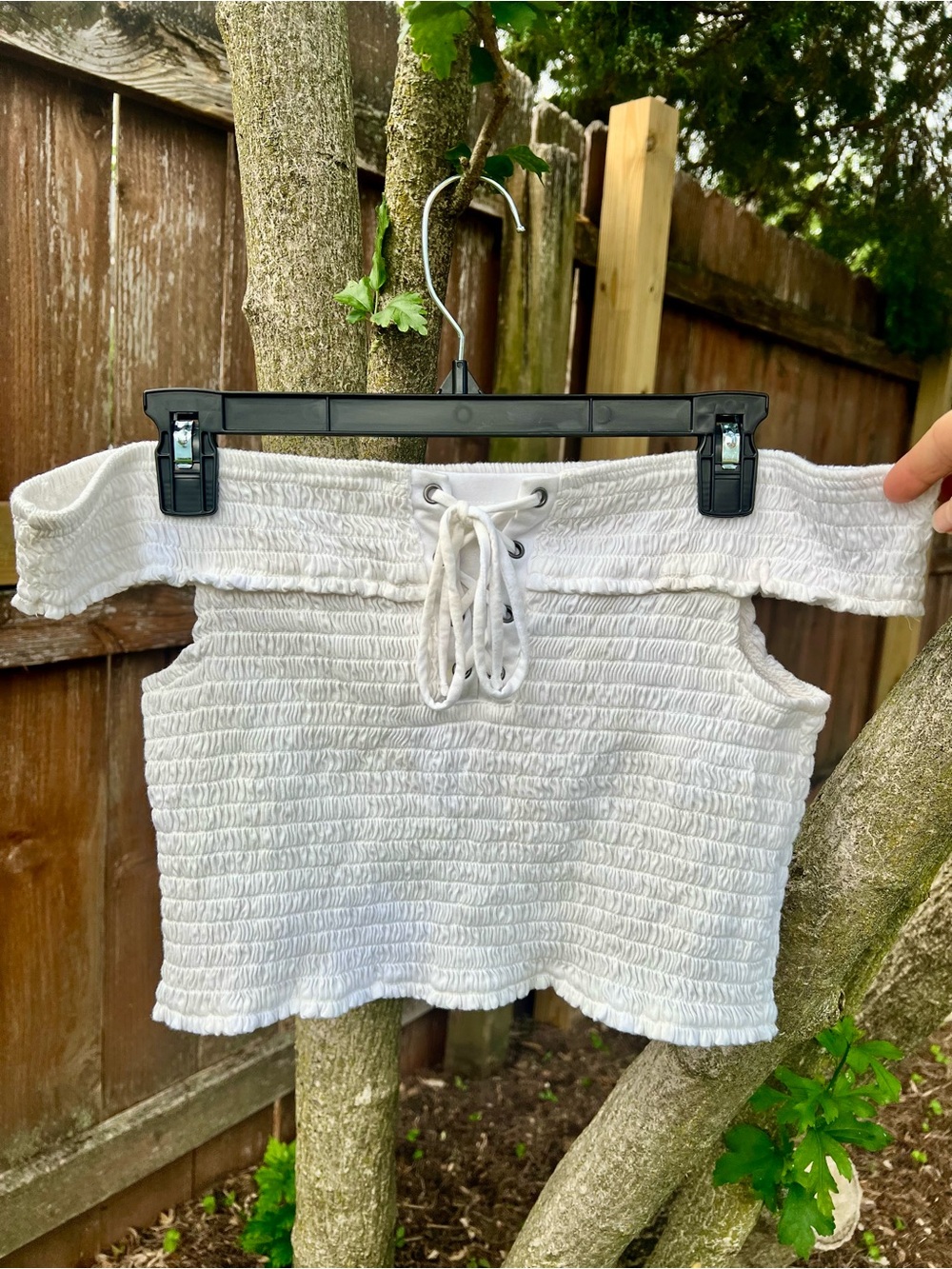 NWT Aeropostale off-shoulder white smocked crop top tank peasant laceup L y2k